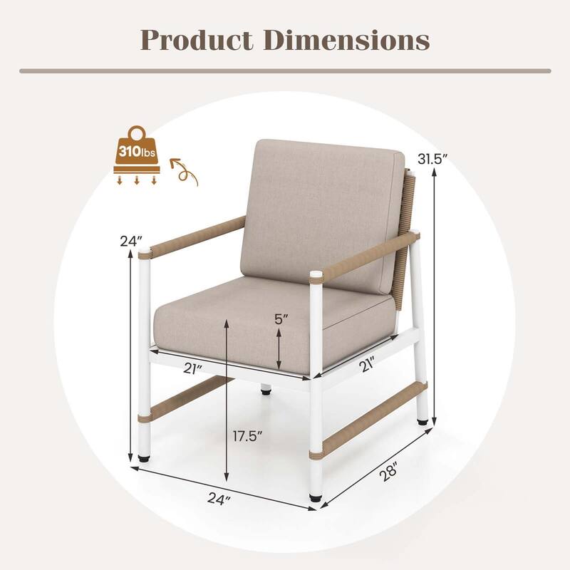 2 PCS Patio Furniture Set Outdoor Aluminum Conversation Set w/ Cushions
