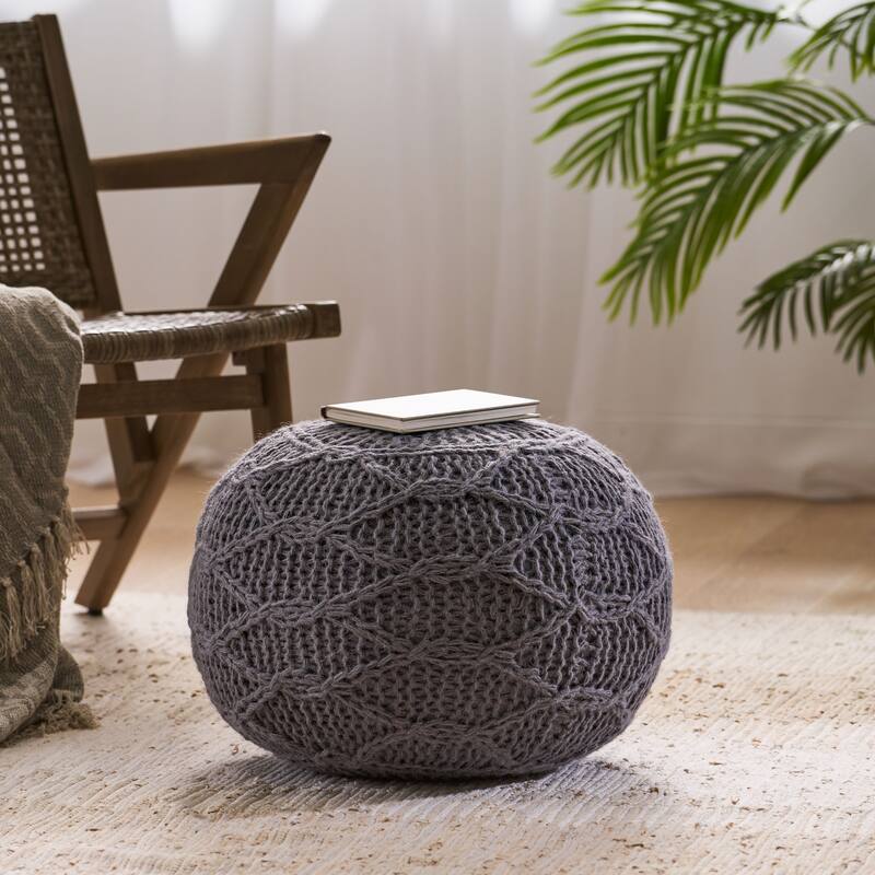 Charming Handcrafted Knitted Wool Pouf for Stylish Homes