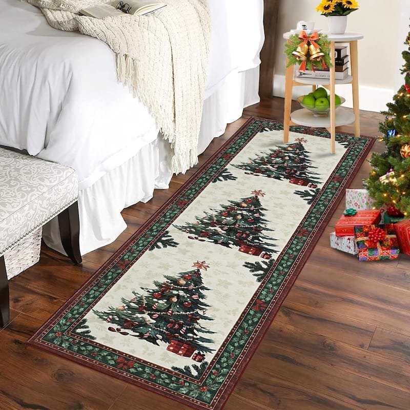 Washable Non-Slip Soft Low Pile Christmas Tree Area Rug - 1'6" x 2'6" - Green 2*6ft