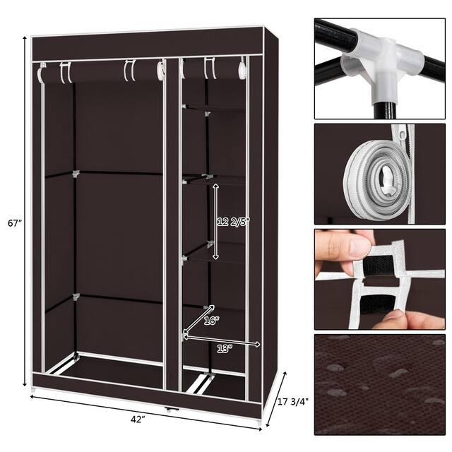 Portable Clothes Rack Closet with Cover and Hanging Rod