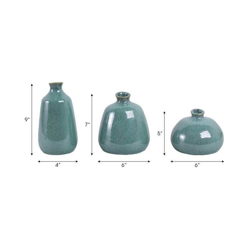 Ceramic Decorative Vases Modern Glam Accent (Set of 3) - 5/7/9" Green