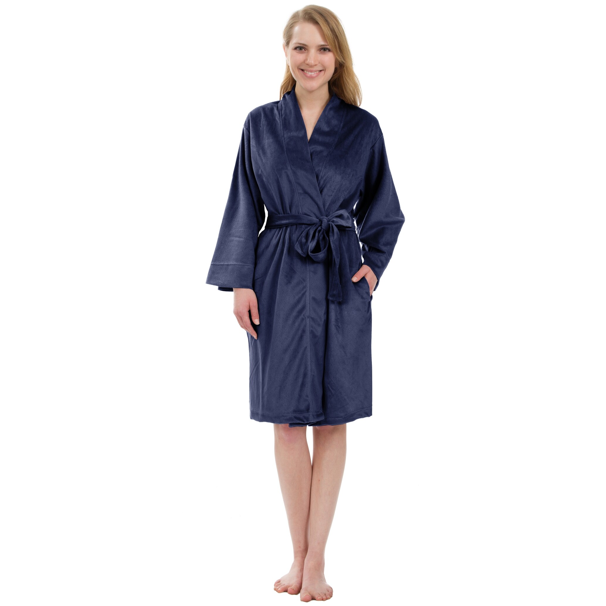 Leisureland Women's Ultra Soft Velvet Fleece Robe with Inseam
