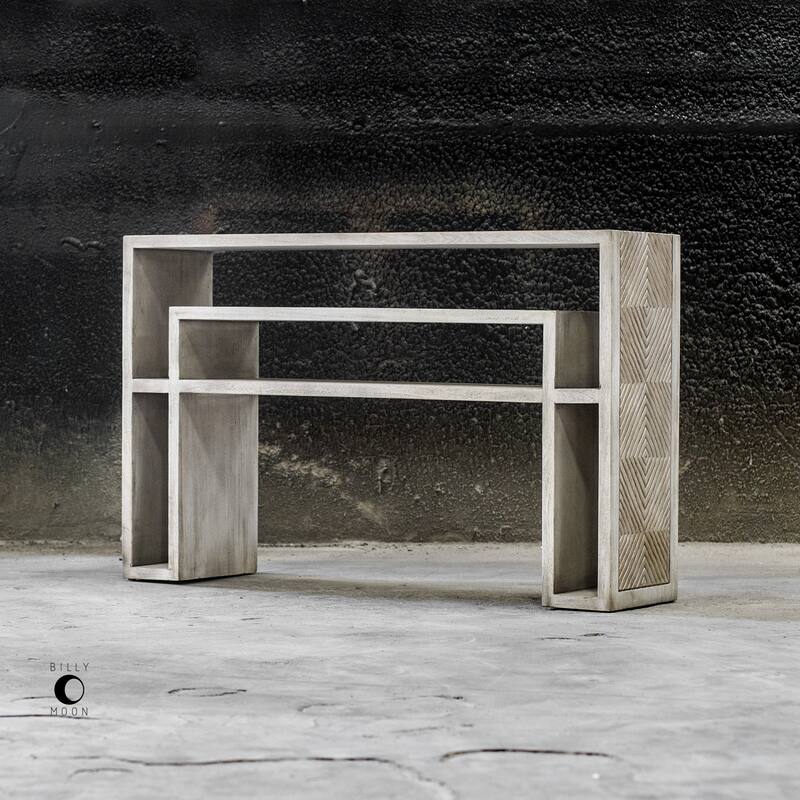 48" Genara Bone White Carved Console Table with Geometric Design