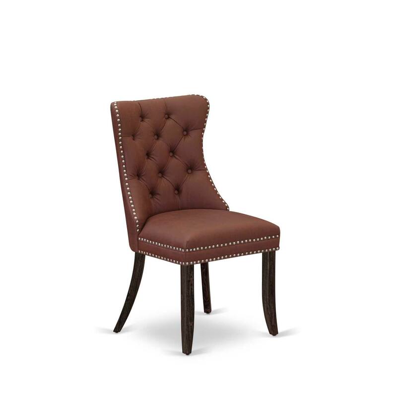 Parsons Dining Chairs Set of 2 - Burgundy Faux Leather Upholstered Accent Chairs with Nailhead Trim