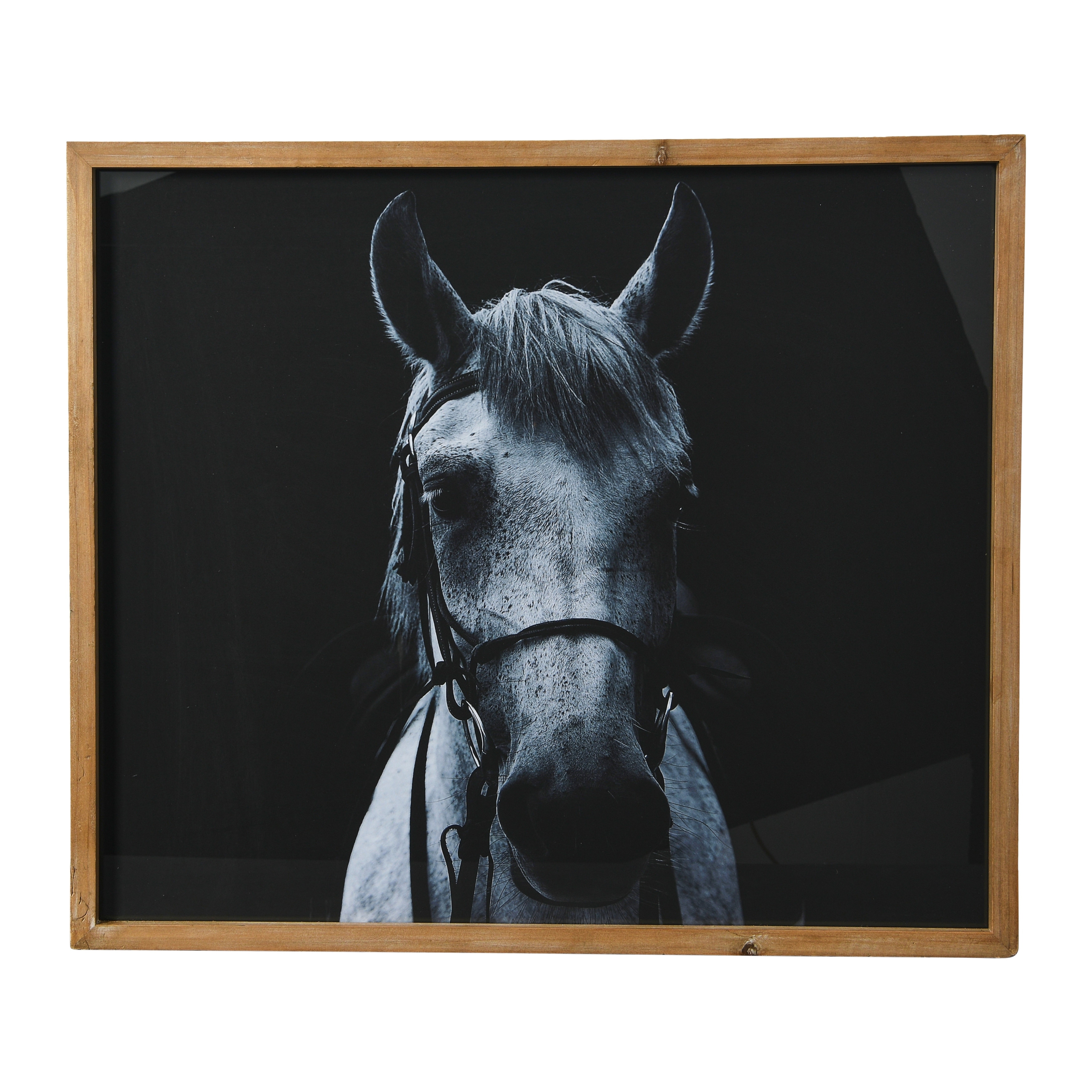 Horse Image Wall Décor, Black and White Horse Print with Wood Frame - Multi-Color