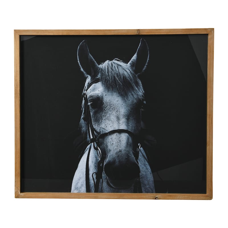 Horse Image Wall Décor, Black and White Horse Print with Wood Frame - Multi-Color