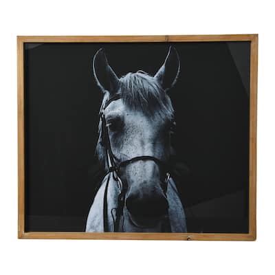 Horse Image Wall Décor, Black and White Horse Print with Wood Frame - Multi-Color