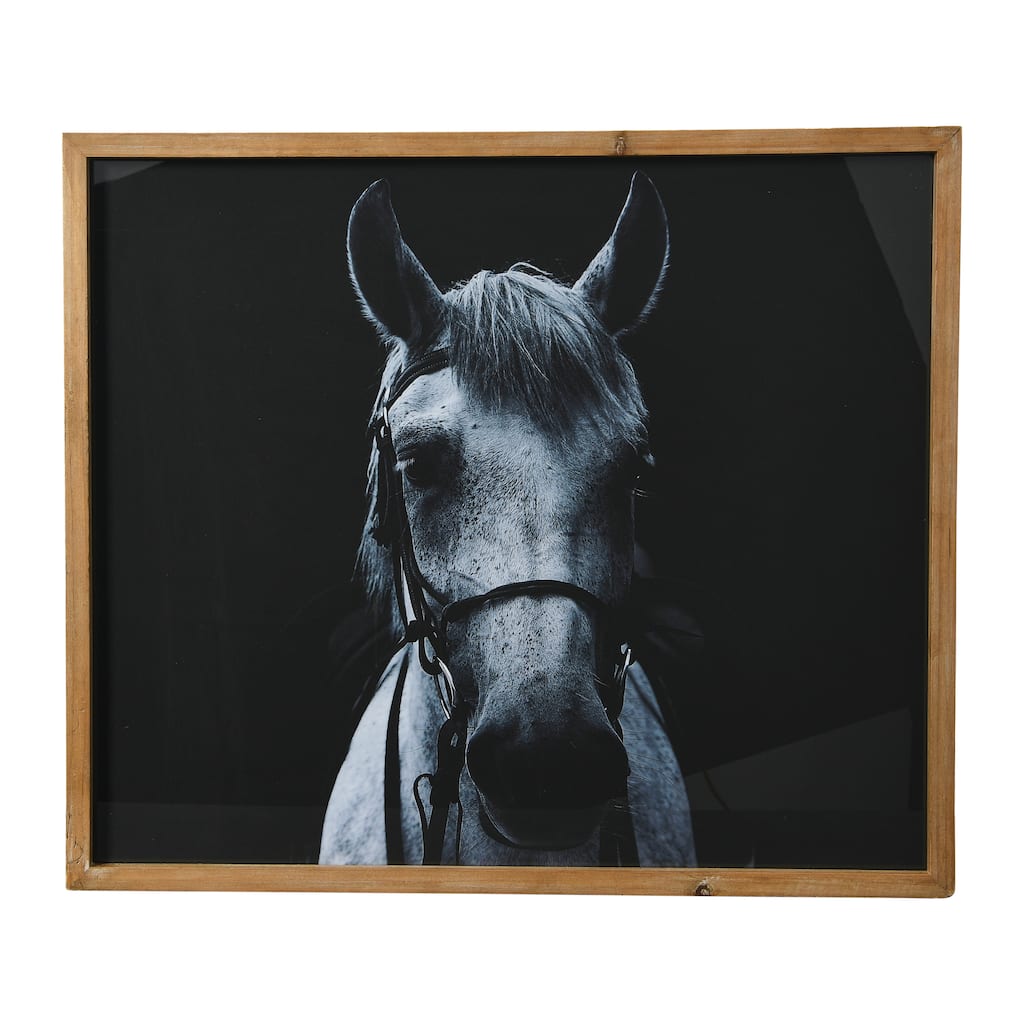 Horse Image Wall Décor, Black and White Horse Print with Wood Frame - Multi-Color