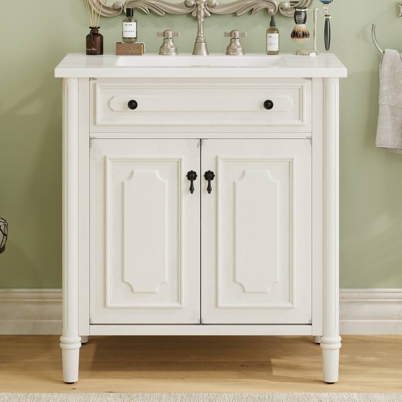 31" Bathroom Vanity with Sink, Rustic Bathroom Cabinet with Soft Close Doors and Adjustable Shelf, Curved Profile Design