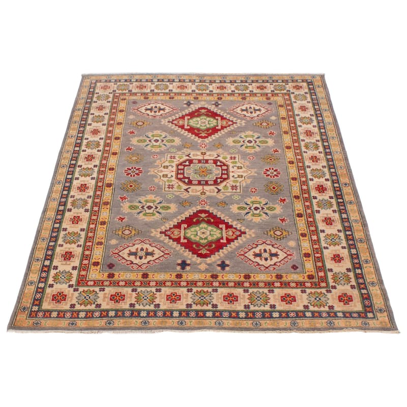 ECARPETGALLERY Hand-knotted Uzbek Ghazni Grey Wool Rug - 5'1 x 7'0