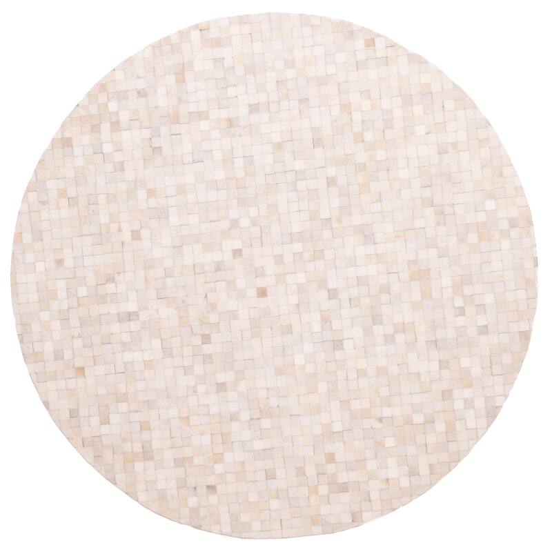 ECARPETGALLERY Handmade Cowhide Patchwork Beige, Ivory Leather Rug - 7' x 7'