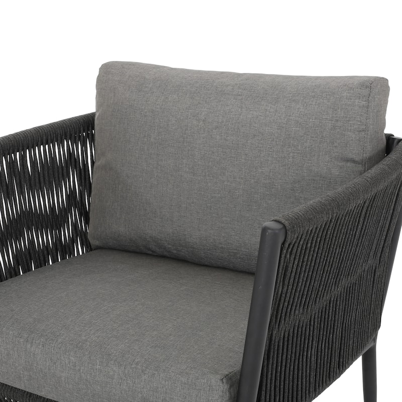 2 Piece Outdoor Patio Furniture Set Woven Rope Club Chair with Cushion