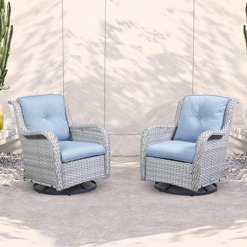 Pocassy Outdoor Wicker Glider Swivel Club Chairs (Set of 2) - Baby Blue