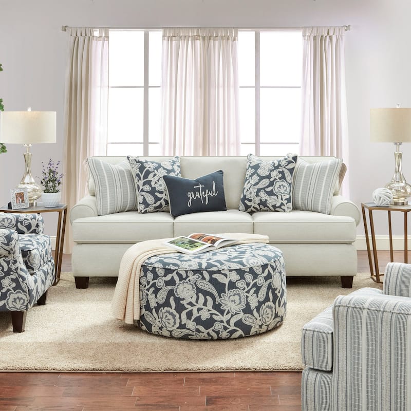Chestnut Transitional Round Ivory Chenille Cocktail Ottoman by Furniture of America
