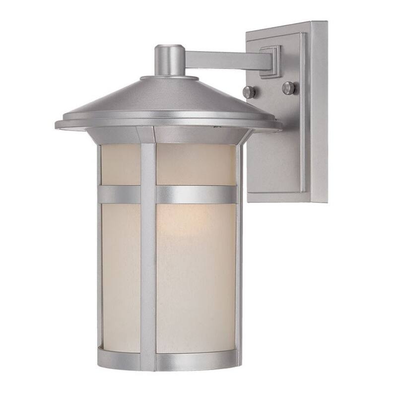 Brushed Silver Marble Outdoor Wall Light with Frosted Glass Hardwired, Dimmable - 9.25” x 8” x 12.13” (D x W x H)