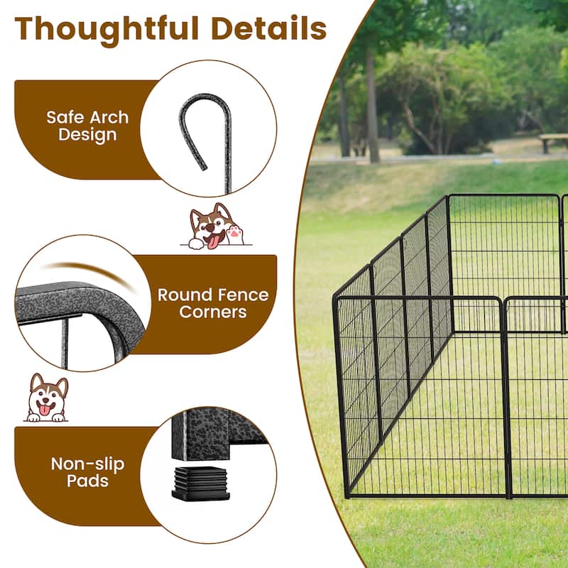 Gymax 16 Panel 40'' Height Pen Fence w/ Lock Indoor Outdoor Foldable