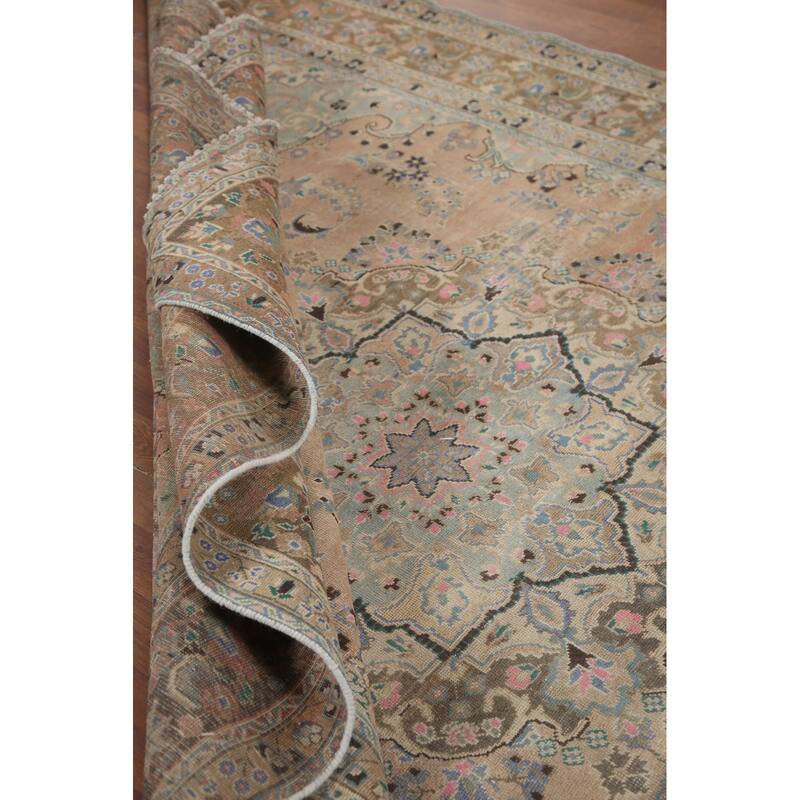 Hand Knotted Oriental 100% Wool Carpet Traditional Floral Coral Mashad Area Rug - 11' 2'' X 7' 11''
