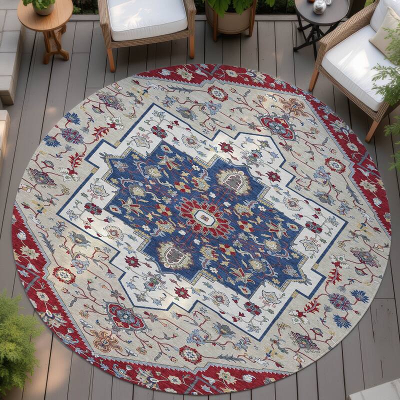 Machine Washable Indoor/ Outdoor Traditional Kolkata Chantille Rug - Red - 8' x 8'