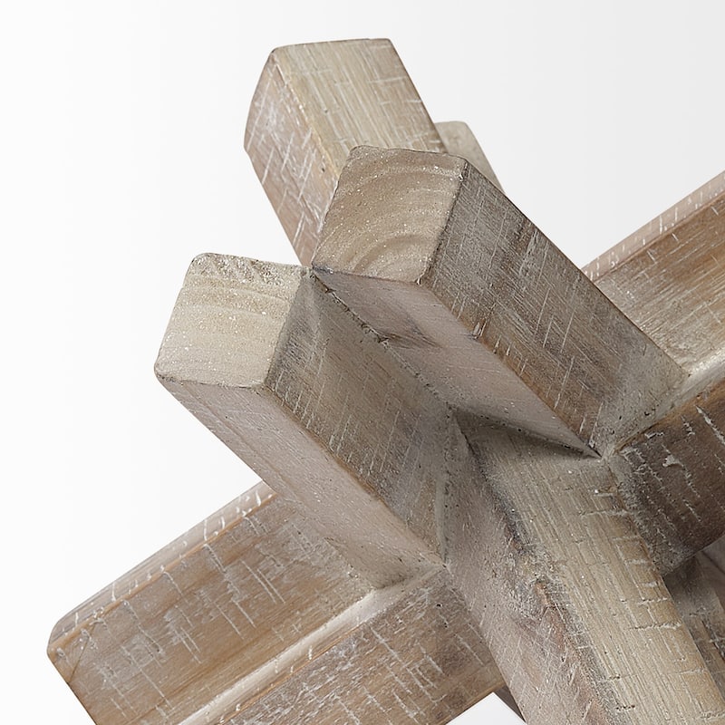 HomeRoots 6" Brown Solid Wood Abstract Geometric Tabletop Sculpture