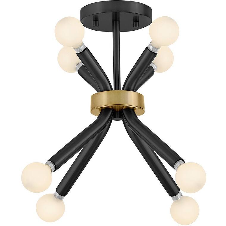 Lark 83853 Axton 8 Light 12-1/2" Wide Convertible Semi-Flush Ceiling - Black / Lacquered Brass