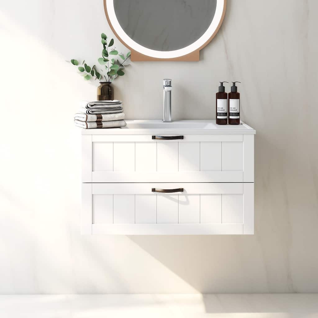 31.5" Bathroom Vanities Cabinet with Sink Combo, Wall Mounted Floating Cabinet With Decor Line, Soft-Close System