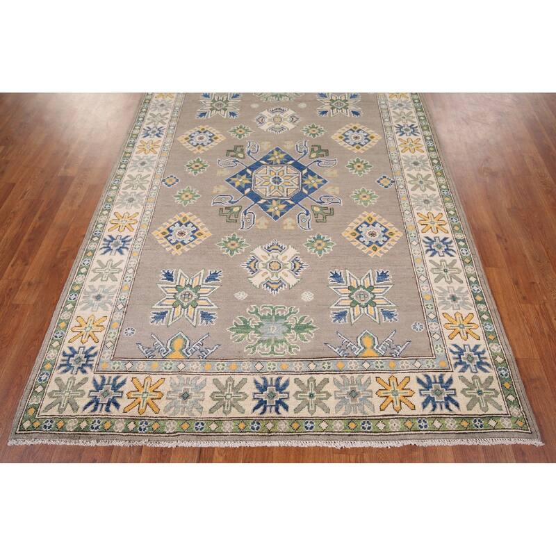 Oriental Grey Kazak Area Rug Handmade Wool Carpet - 5'0" x 6'10"