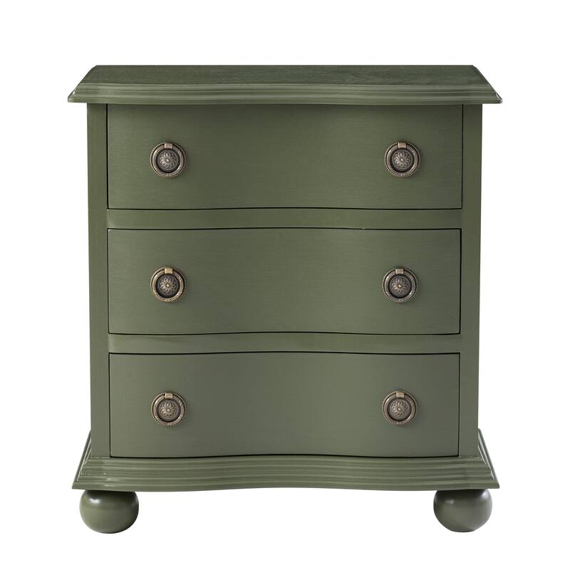 COZAYH Farmhouse 3 Drawer Nightstand with Distressed Wood Finish, Rustic Vintage Dresser with Curved Front Design