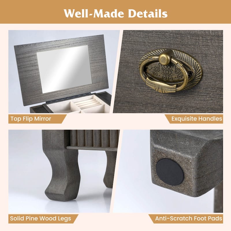 Costway Jewelry Cabinet Armoire Box Storage Chest Stand Organizer Wood - See Details