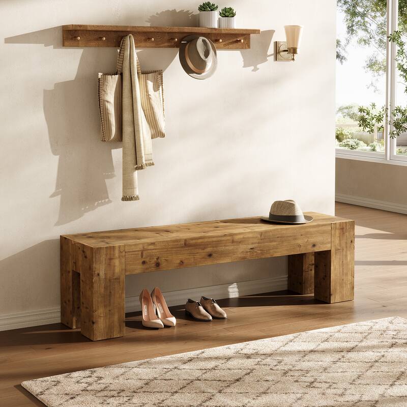 Solid Wood Bench, 47" Rustic Extra Long Heavy Duty Entryway Bench