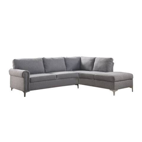 Fabric Upholstery Sectional Sofa with Nailhead Trim in Gray