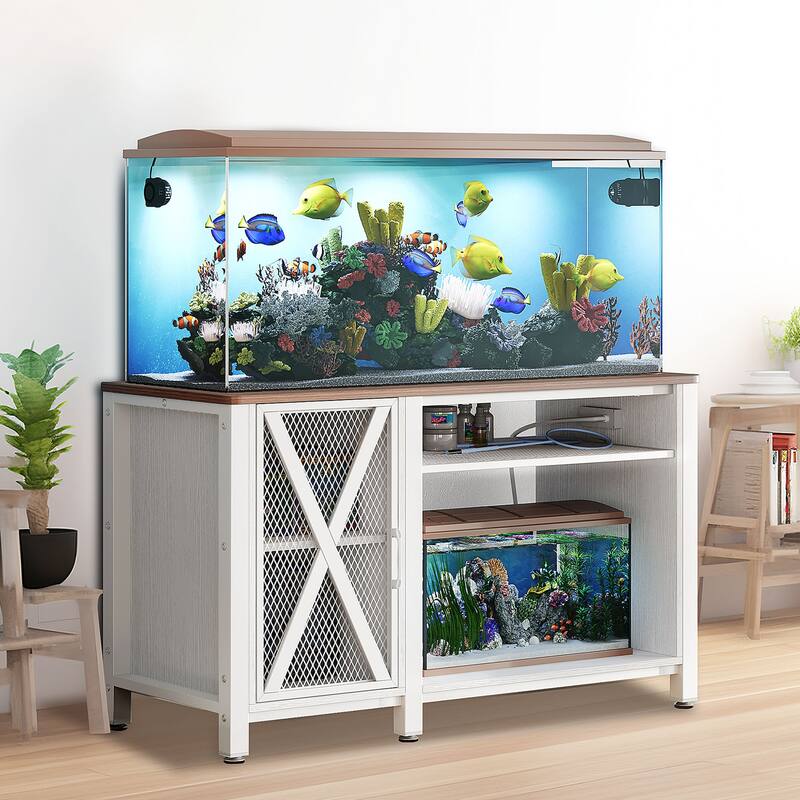 Moasis Heavy Duty Metal Aquarium Stand with Power Outlets for 55-75 Gallon Fish Tank Stand - White