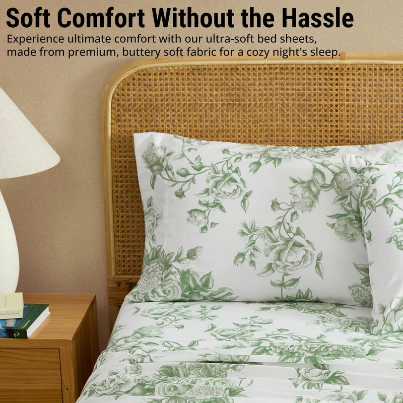 HLC.ME Floral Bed Sheets - Multi-Piece Bed Sheet Set - Wrinkle Resistant & Ultra Soft - Fits Mattresses up to 15 Inches Deep