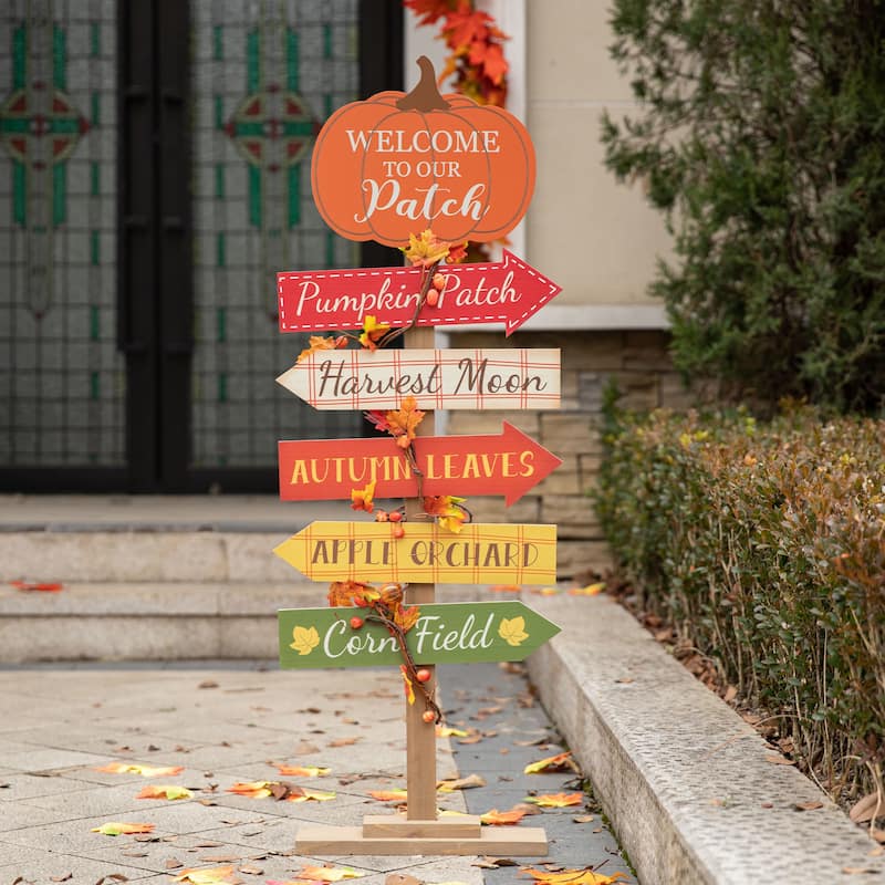 Glitzhome 42.5"H Fall Standing Wooden Pumpkin Patch Porch Sign