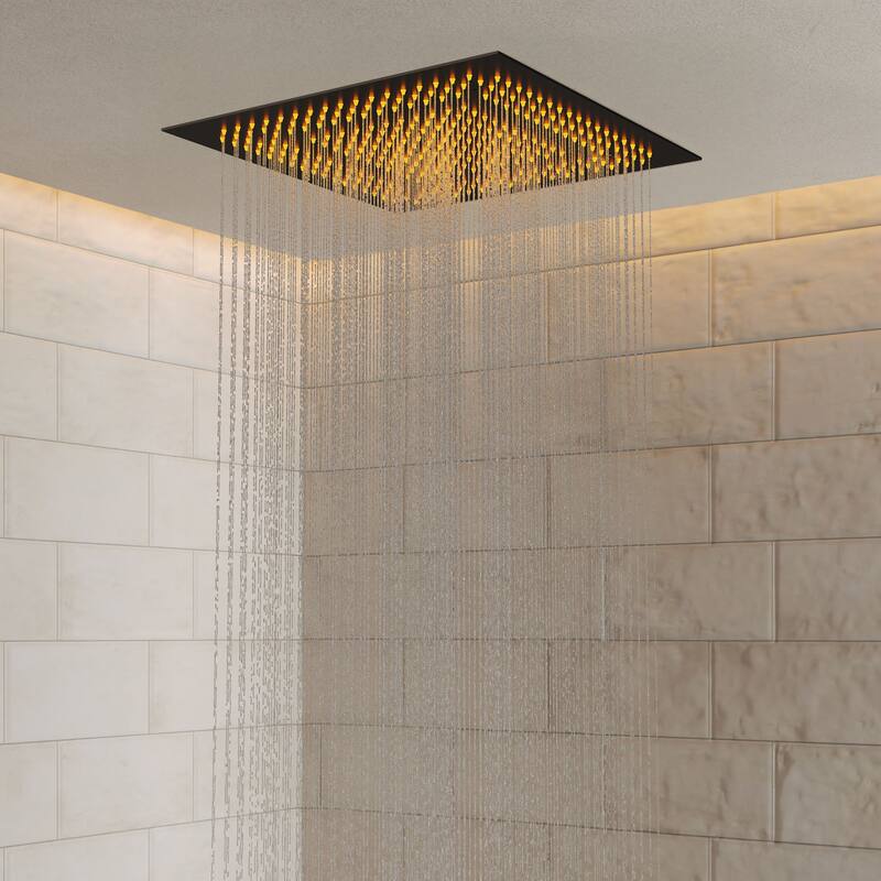 Thermostatic Shower System with 20'' LED Rainfall Head, Body Jets, Handheld Spray and Remote-Control Lighting - 20*20
