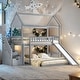 preview thumbnail 1 of 18, Playhouse Design Twin over Twin Bunk House Bed with 2 Drawers and Slide Gray