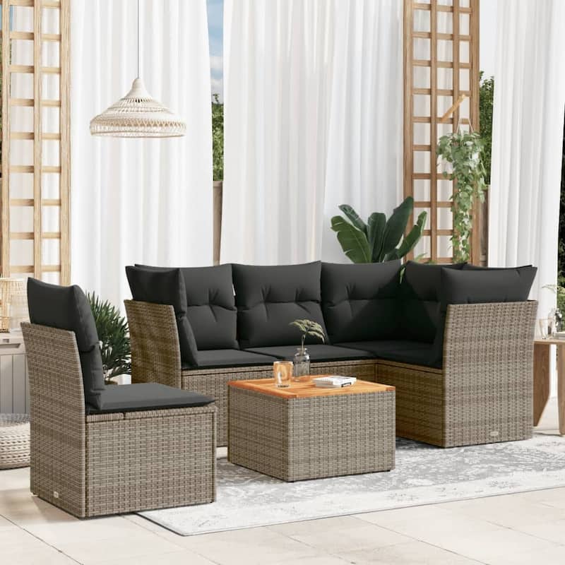 vidaXL Patio Sofa Set with Cushions Outdoor Furniture 6 Piece Poly Rattan - Grey-2x middle+table+3x corner - 21.7 x 21.7 x 14.6