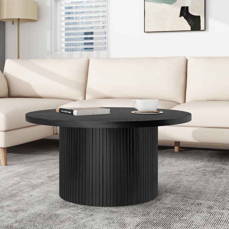 Round Coffee Table Ribbed Pedestal Coffee Table