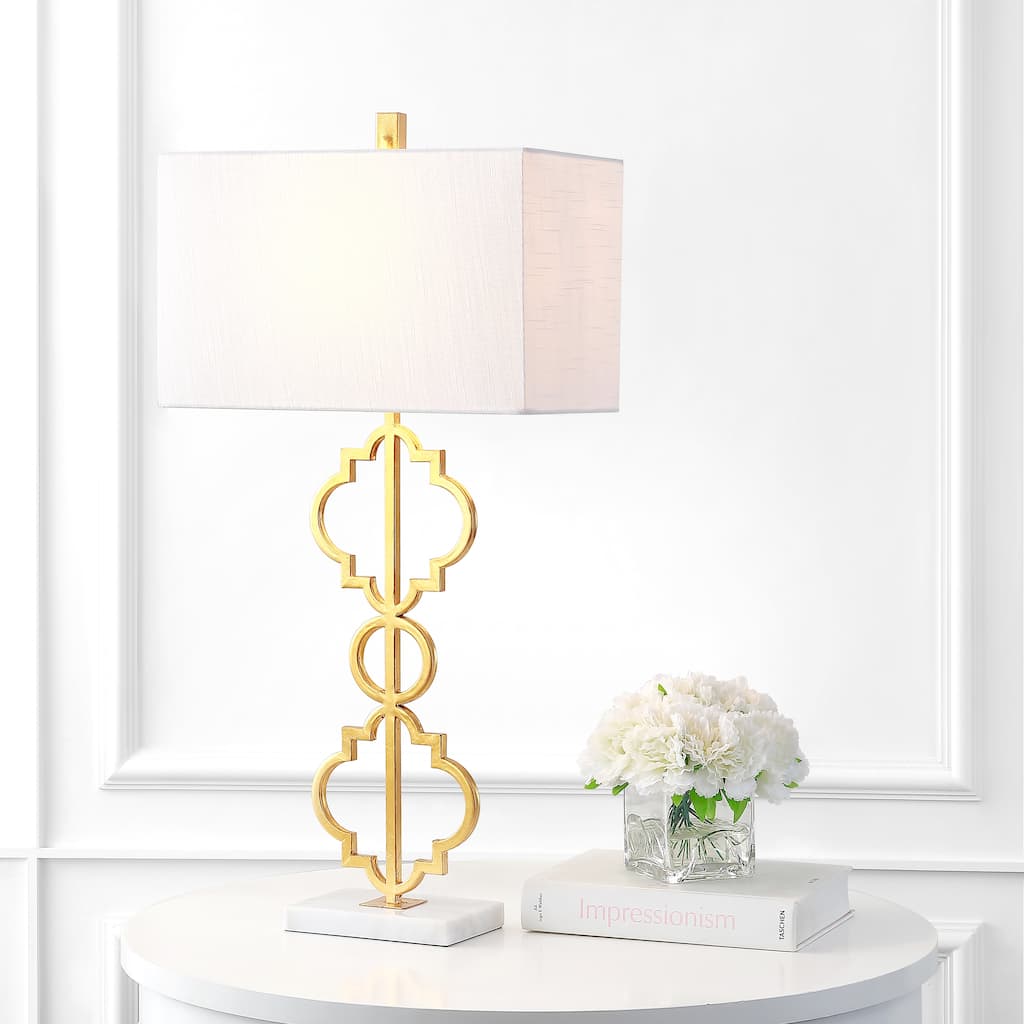 Miami 32" Iron Ogee Trellis Modern LED Table Lamp, Gold by JONATHAN Y