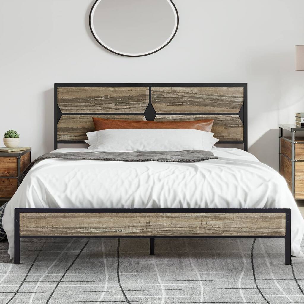 VECELO Wood Platform Bed Frame with headboard