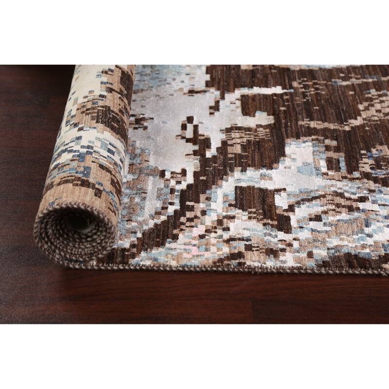 Wool/ Silk Vegetable Dye Modern Oriental Abstract Runner Rug Handmade - 2'7" x 9'11"