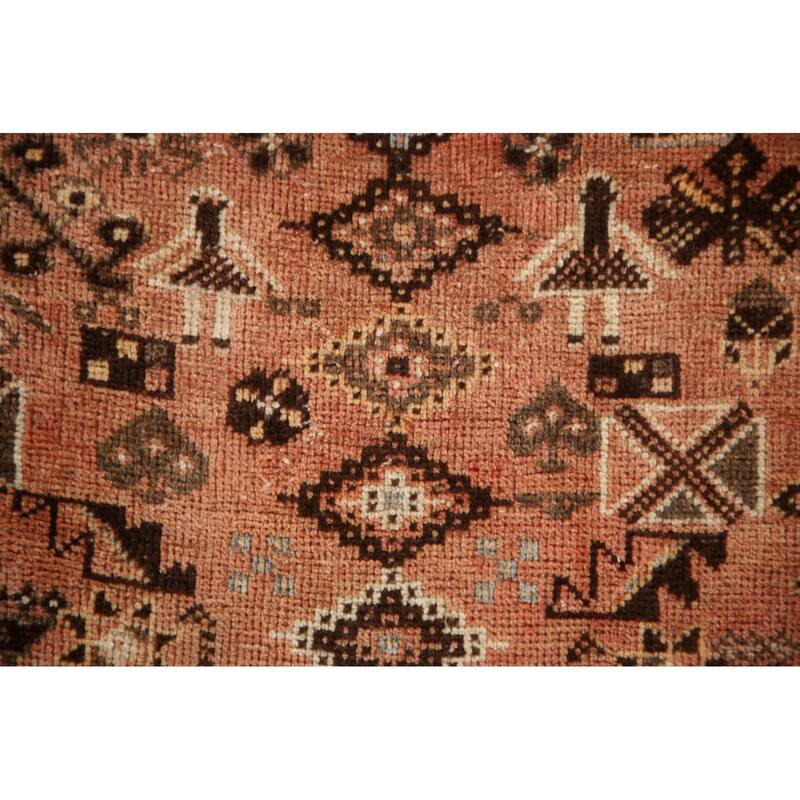 Hand Knotted Oriental 100% Wool Carpet Traditional Tribal Peach Shiraz Area Rug - 8' 7'' X 5' 6''