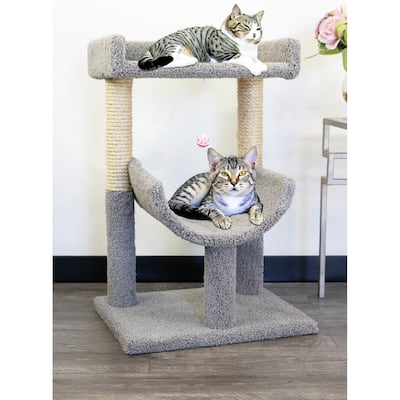 Spacious Two-Level Window Cat Perch Tower with Sisal Scratching Posts and Play Toy for Indoor Lounging