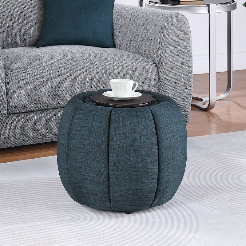Storage Ottoman with Reversible Tray Lid - Upholstered Storage Seat with Functional Tray Top for Modern Living Room Furniture