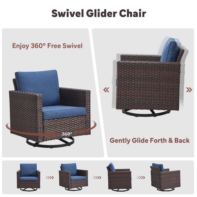 4 Pieces Fire Pit Table with Sofa Swivel Chair Set