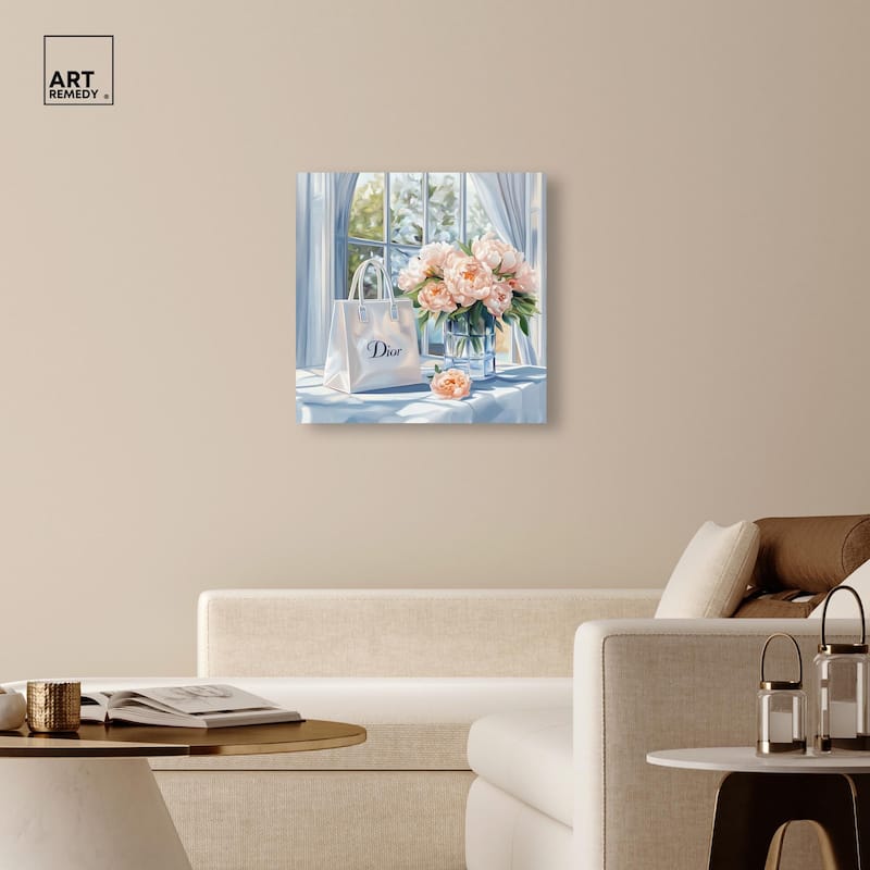 Bag and Peonies Canvas by Art Remedy, Gallery Wrapped