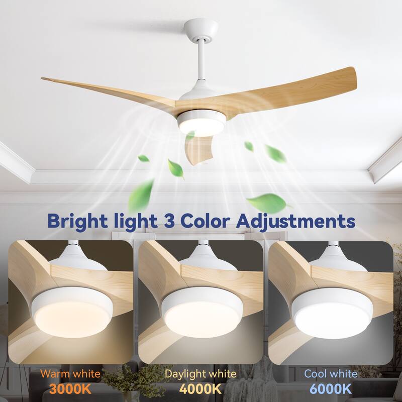 52 Inch Modern Ceiling Fan with 18W LED Light and Remote Control 3 ABS Blades DC Motor for Bedroom - White