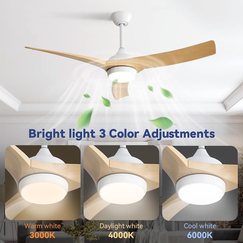 52 Inch Modern Ceiling Fan with LED Light and Remote Control 3 ABS Blades - White