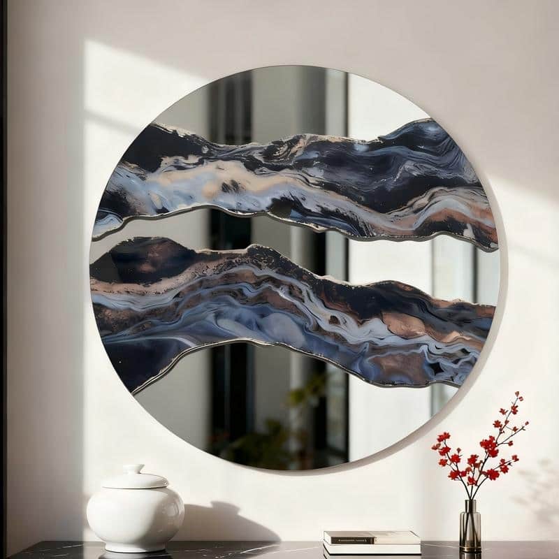 23.6"Artistic Marble Patterned Round Wall Mirror
