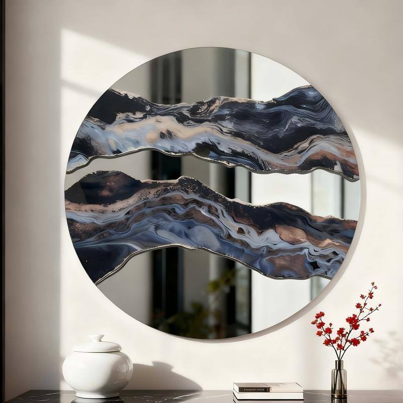 23.6"Artistic Marble Patterned Round Wall Mirror