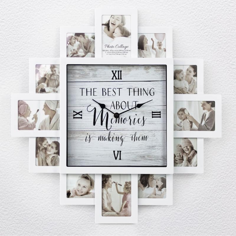 White Farmhouse Shabby-Chic Memories Picture Frame Collage Wall Clock - 20" x 20"
